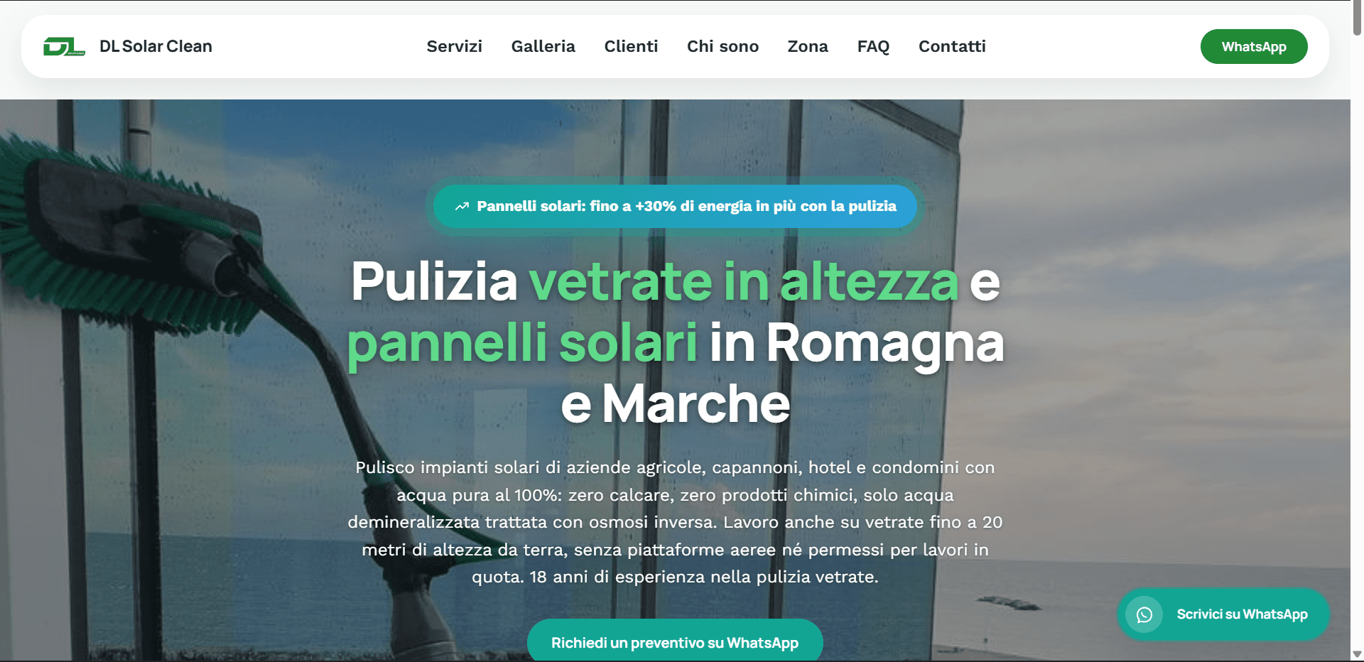Sito web per pulizia vetrate e pannelli solari